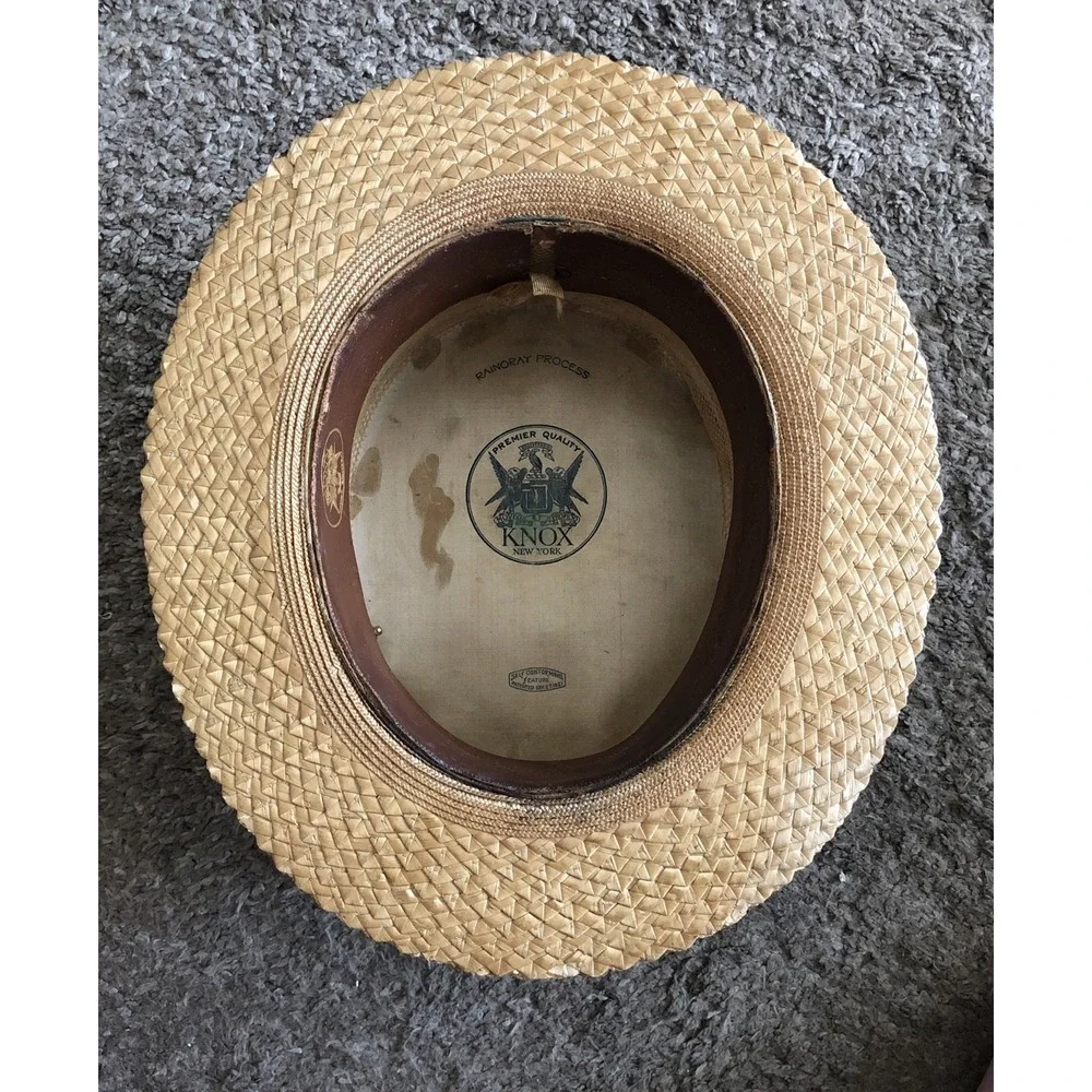 Vintage Knox Premier Fifth Ave NY Straw Hat  Ribbon Band Size 7 1/8 USA